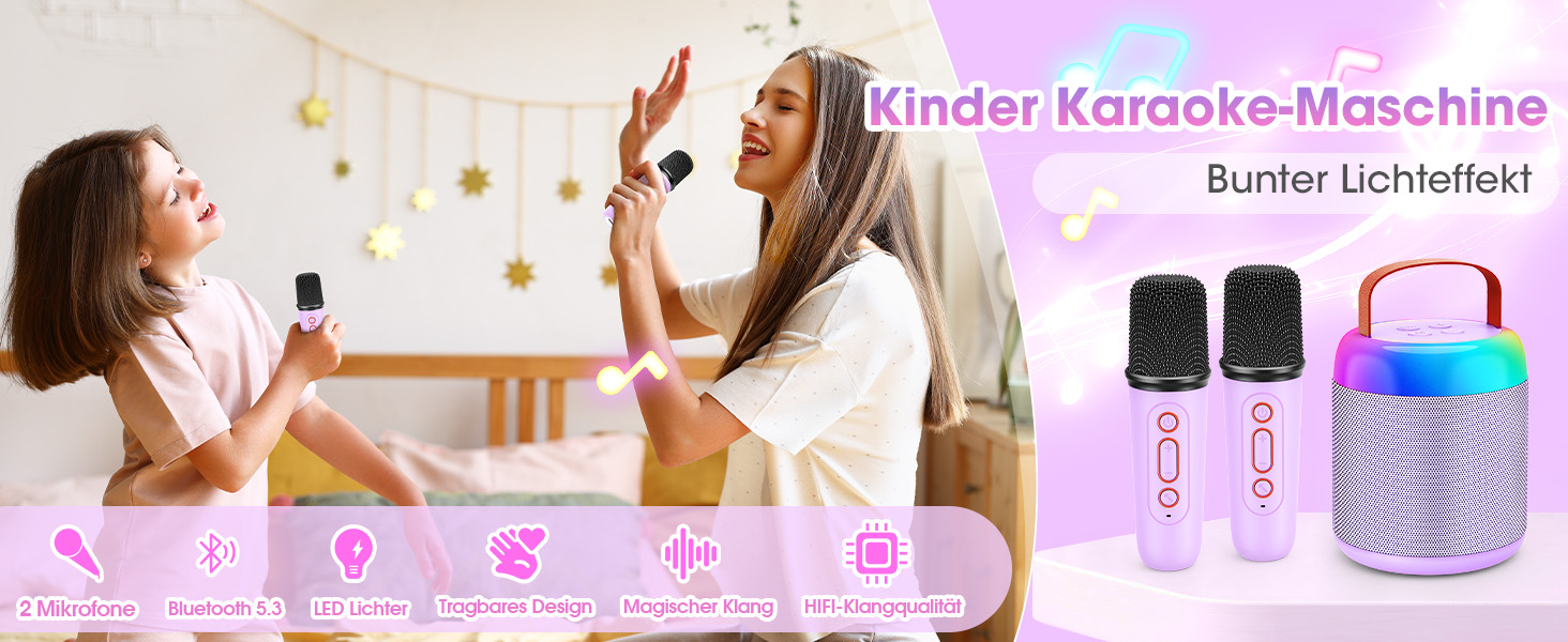 Караоке машина для дітей з 2 мікрофонами, фіолетова. Подарунок для дівчинки 3-12 років. Караоке мікрофон, іграшка для дітей