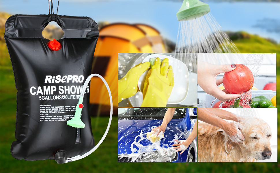 Соняшний душ RISEPRO на 20 літрів (5 галонів) з підігрівом до 45°C - для кемпінгу, подорожей, піших прогулянок та альпінізму