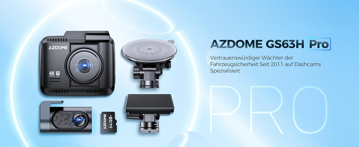 Відеореєстратор AZDOME GS63H Pro 4K з WiFi, GPS, Нічне бачення, 170° та Park Monitoring
