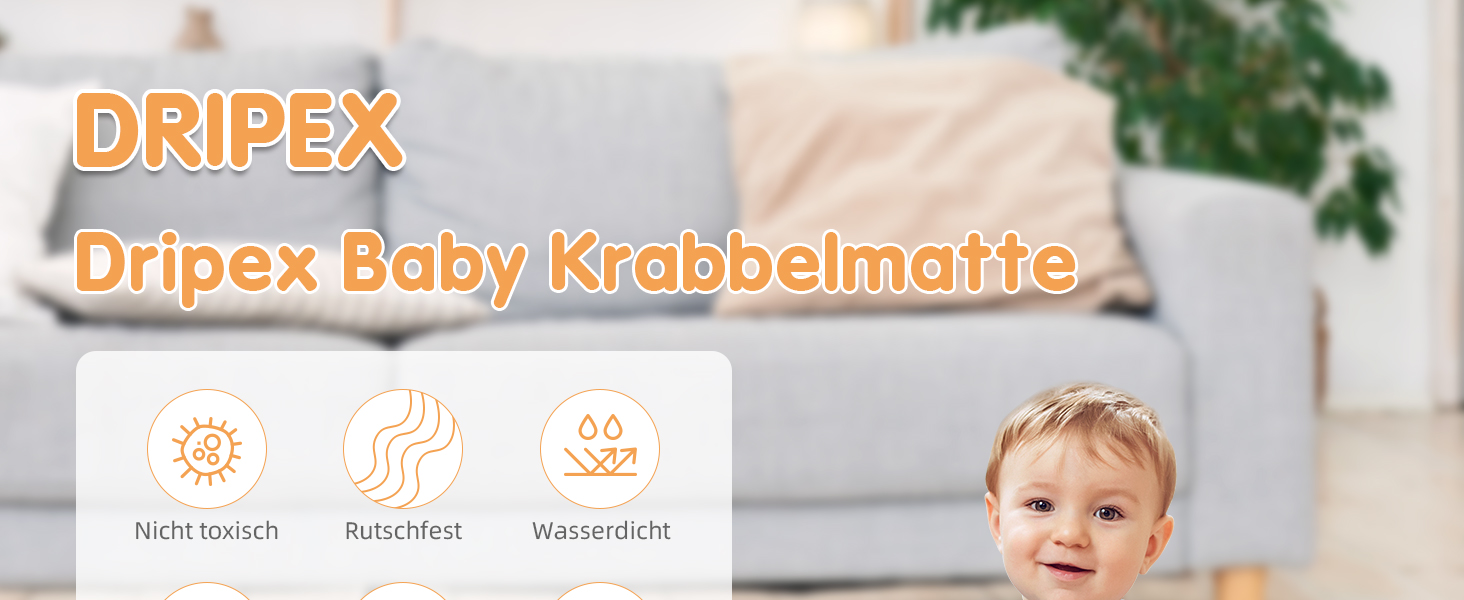 Дитячий килимок для повзання Dripex 150x180x1.5 см, двосторонній, водонепроникний, BPA-free, портативний, для малюків з народження