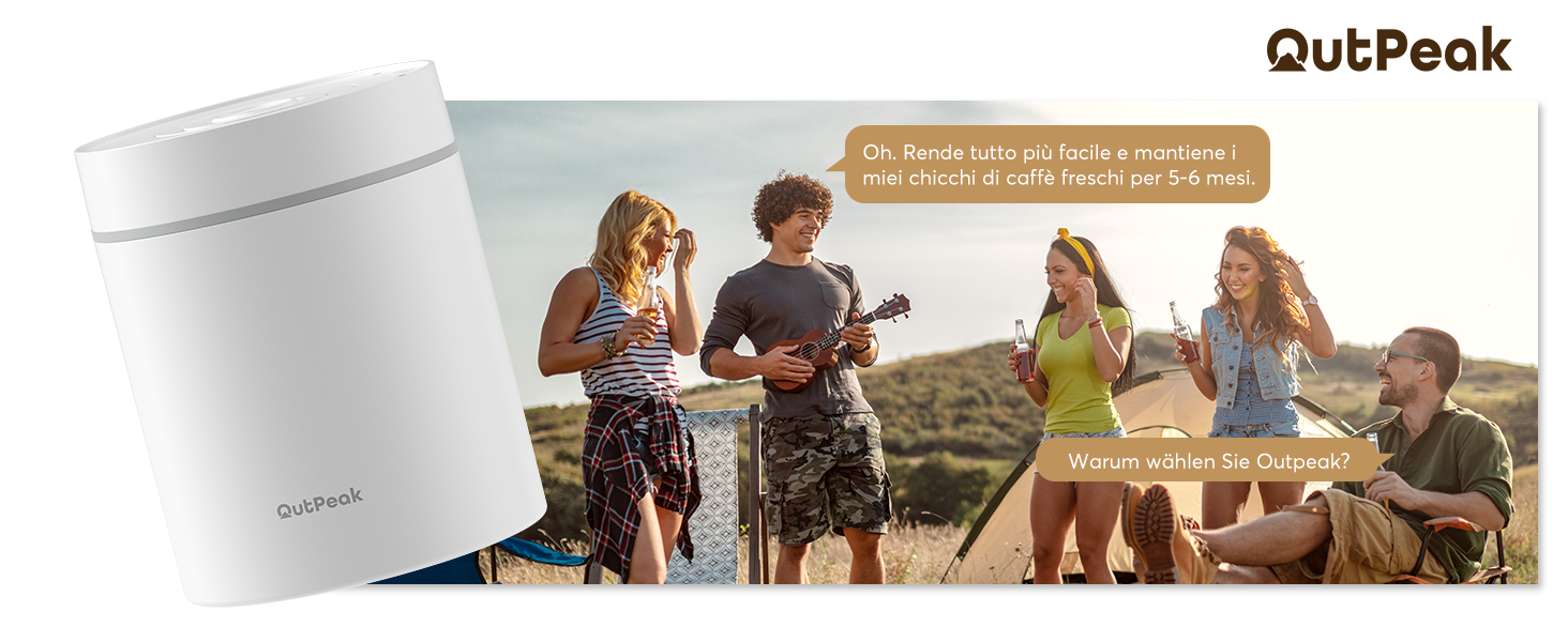 OUTPEAK 2025 Kilo Auto Вакуумна кавова банка 1,8L для 601.0 г кавових зерен з одним натисканням кнопки, нержавіючий контейнер з ложкою, свіжість на 6 місяців (Barista Champion's Choice) (1.8L-S/Steel-Pearl White)