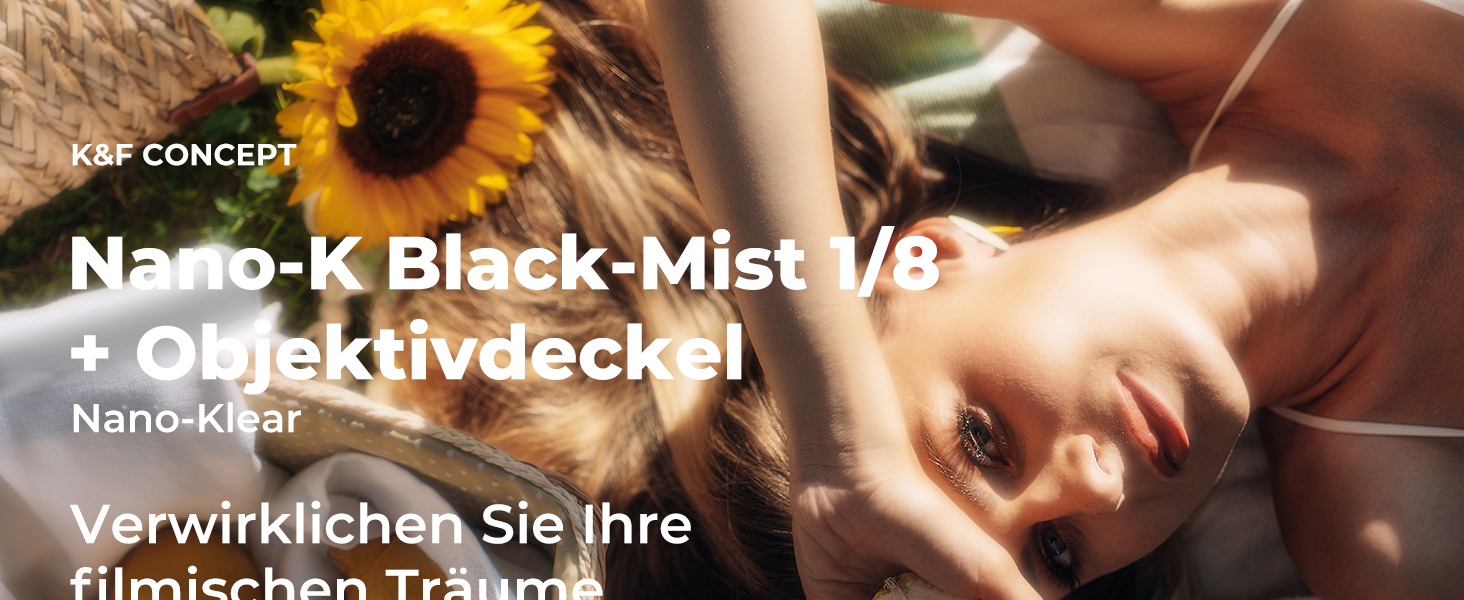Фільтр K&F Concept з кришкою для об'єктива, серветкою для очищення, захисним фільтром з оптичного скла з 18-шаровим нанопокриттям (Nano Klear) (55mm, Black Mist 1/8)