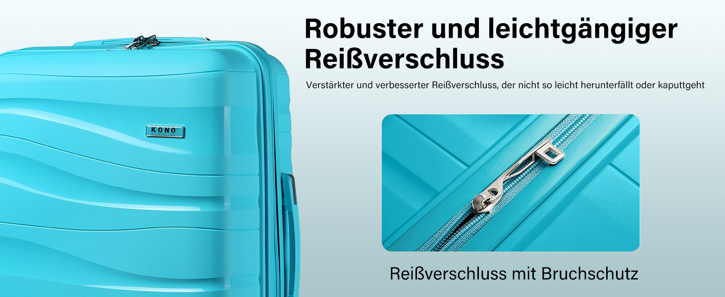 KONO Чемодан середнього розміру 65см з поліпропілену, з TSA замком, 65x46x26.5см (Крем-білий, світло-блакитний)