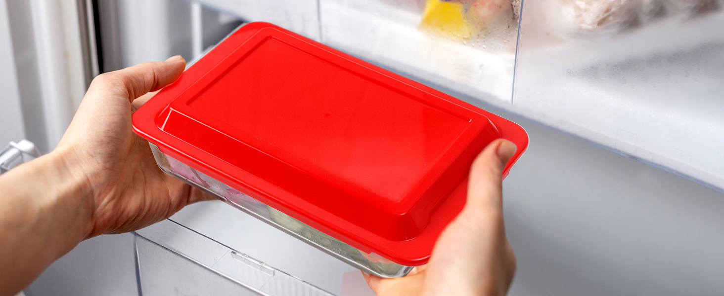 Set of 4 Glass Casserole Dishes with Lids, 1+1.7+2.8+4.2L - Lasagna Dish for Oven (NOT THE LID), Rectangular, Glass Storage Containers with Plastic Lid Rectangular with Lid - 1+1.7+2.8+4.2L