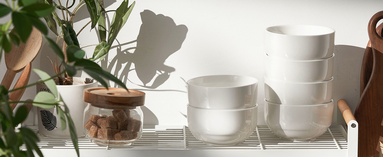 Набір супових тарілок DOWAN, 4 шт. (1100 мл, 300 мл), кераміка, білий, для кухні, паста, мілкшоп