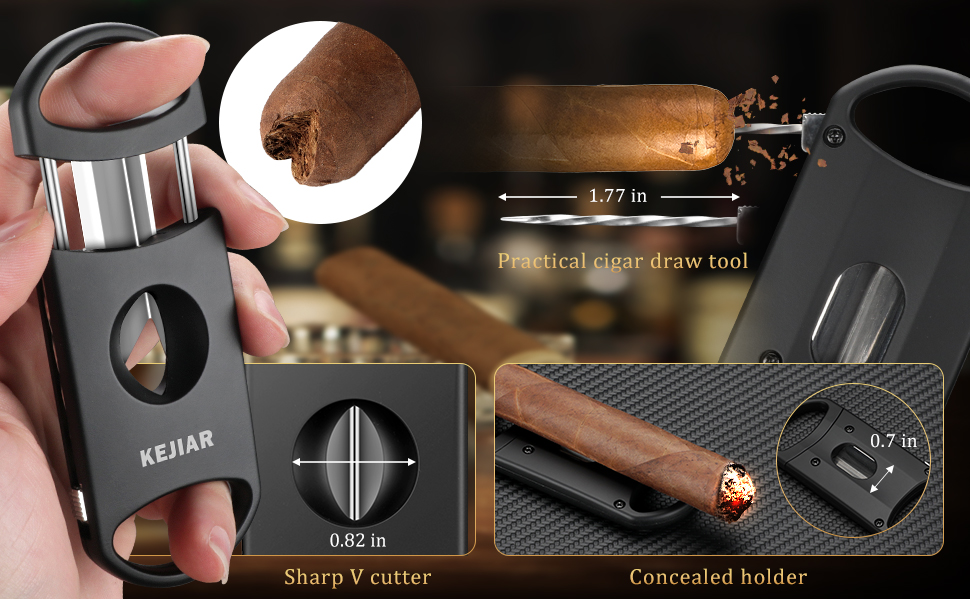 KEJIAR Вологостійкий футляр для сигар з набором інструментів: різець V-подібний, різець Straight Cut, штамп. Чорний
