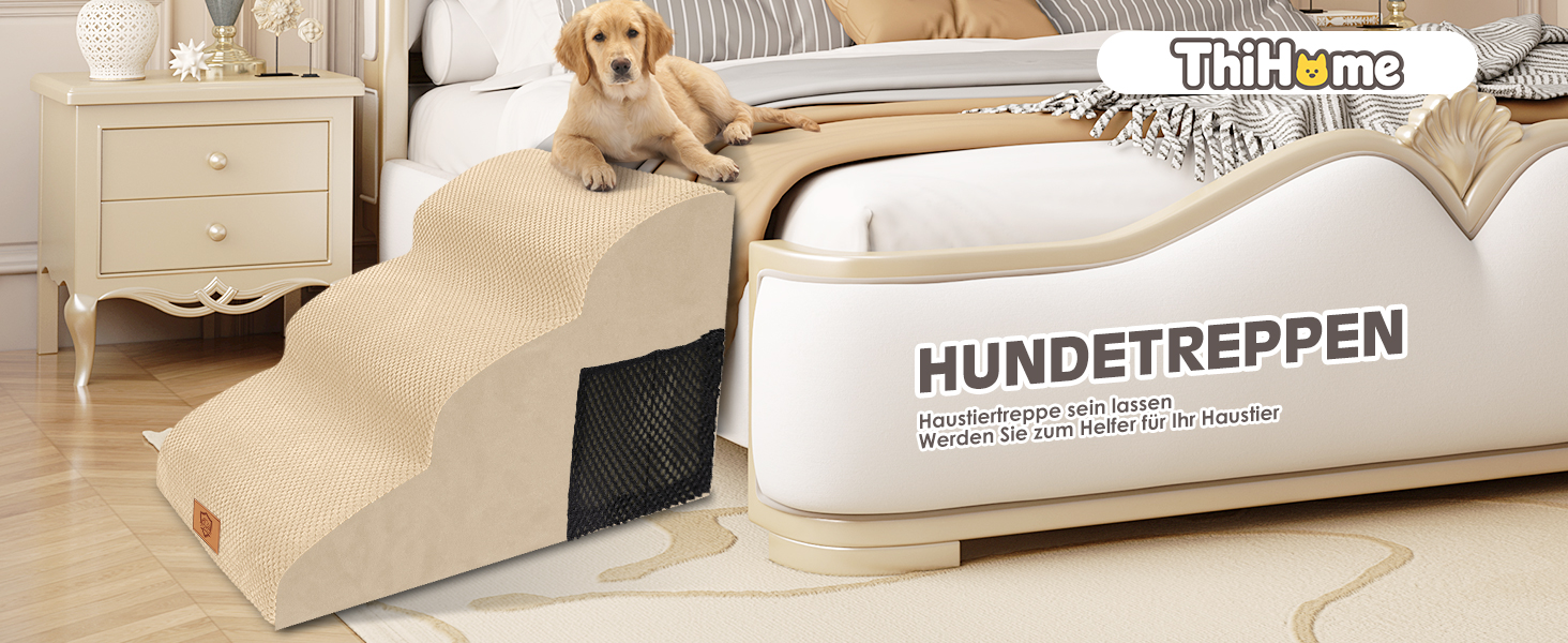 Сходинки для собак - 3 ступені, 40 см, з щільного матеріалу, для ліжка та дивану, знімний чохол, антиковзаюча поверхня, 60x40x40 см, бежевий
