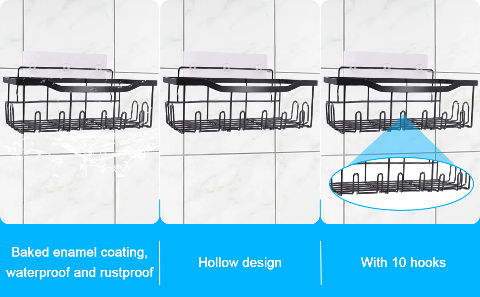 Дзеркальна поличка для душу WAOAW без свердління, 2 шт. Чорний, нержавіюча сталь, для шампуню, гелю для душу, мила, косметики