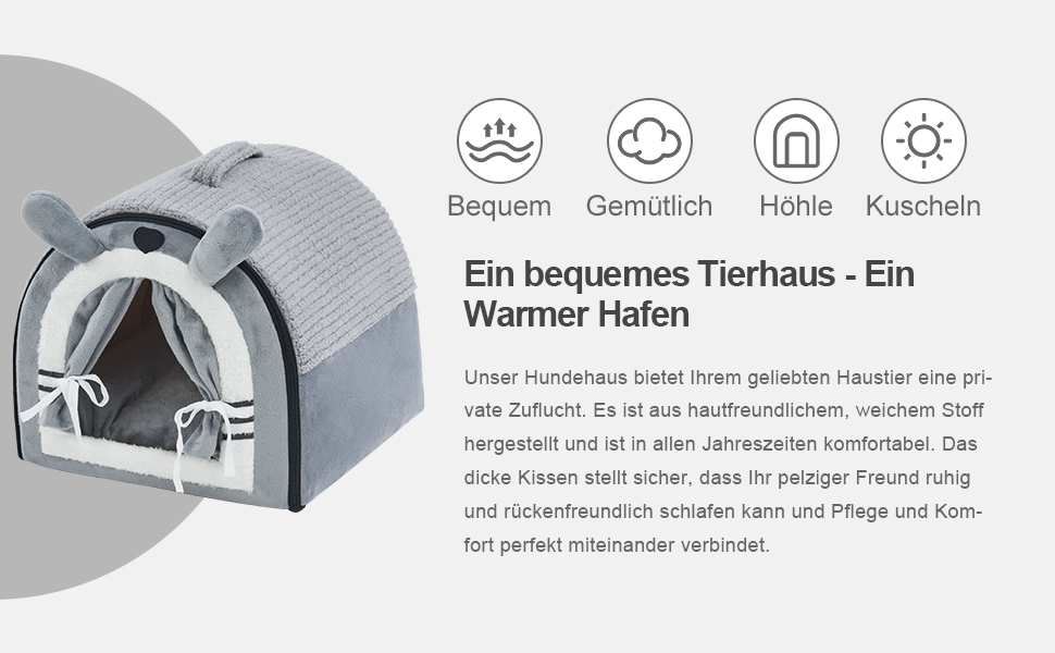 Будка для собак середнього розміру Jiupety з завісою, портативна переносна будка для собак, розмір L (61x45x45 см), сіра, знімний м'який лежак