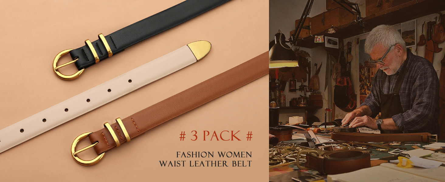LEACOOLKEY: 3 жіночі шкіряні ремені-коси для джинсів та суконь. В'язані ремені з металевою блискавкою (100 см). Розмір: 66-76 см. Кольори: чорний, коричневий, бежевий.