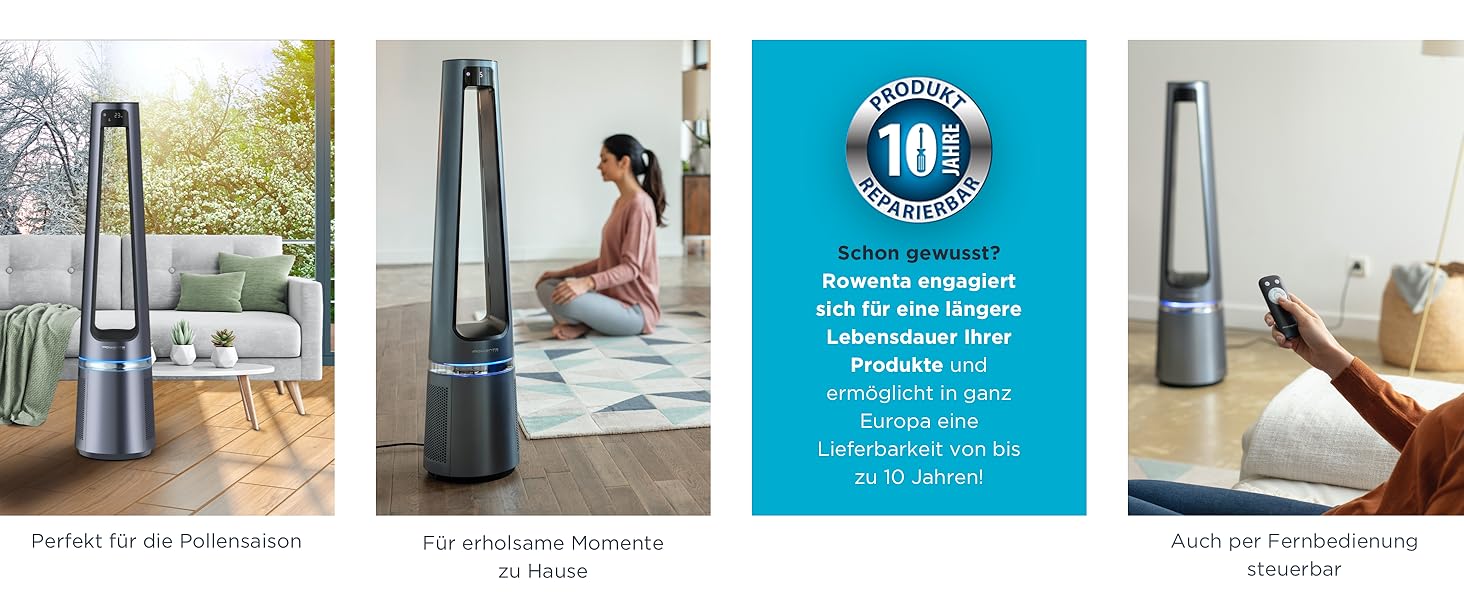 Вентилятор-повітроочисник Rowenta Eclipse QU5030 2-в-1 | Повітряний фільтр, 12 швидкостей, таймер, пульт керування, антрацит