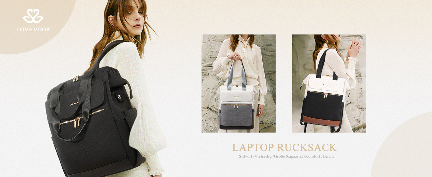 Сумка-рюкзак LOVEVOOK для жінок, водонепроникний рюкзак для ноутбука, шкільна сумка для підлітків, елегантний рюкзак для щодня, 15.6 дюймів, сумка для роботи, сумка для вчителя, рюкзак для подорожей, бежевий та хакі