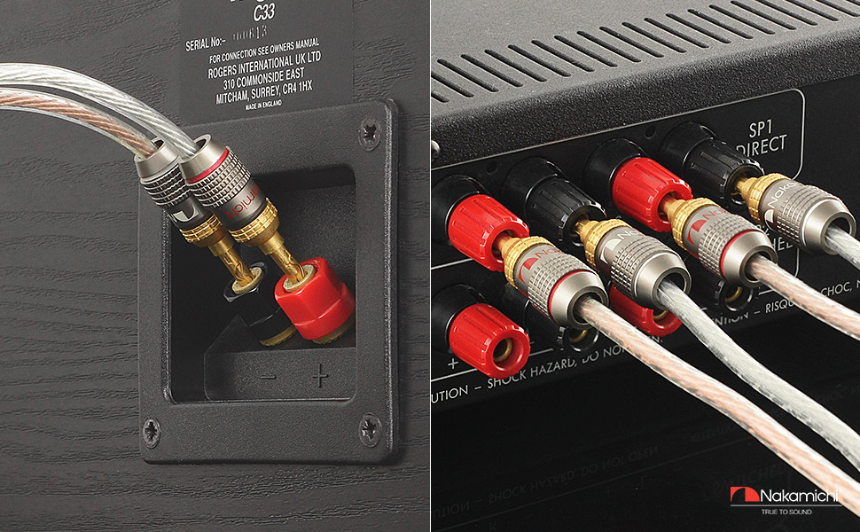 Бананові роз'єми Nakamichi FanLock Excel-Serie, 24K позолочені BFA коннектори для акустичних кабелів 10-18 AWG, 4 мм, для Hi-Fi стерео та домашнього кінотеатру, 4 шт (2 пари)