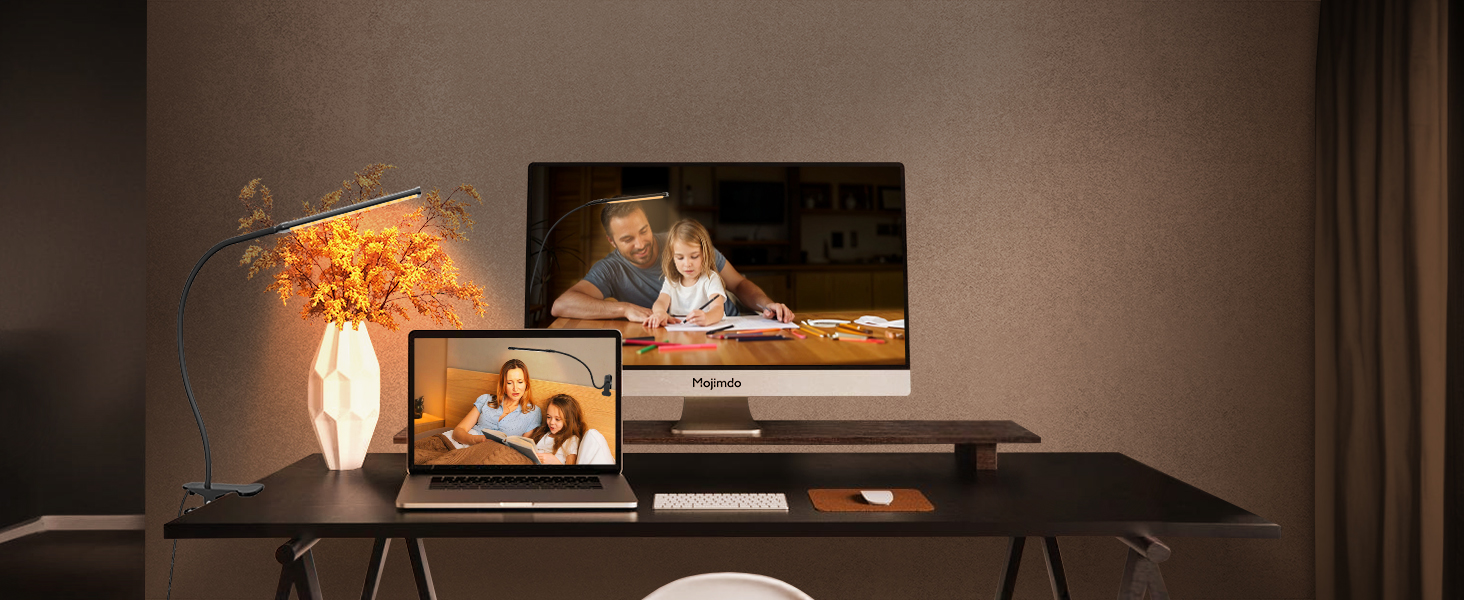 Лампа настільна LED Mojimdo 77 з пультом ДУ, 40 см, 3 кольори, 5 рівнів яскравості, гнучкий штатив, USB-зарядка, чорний