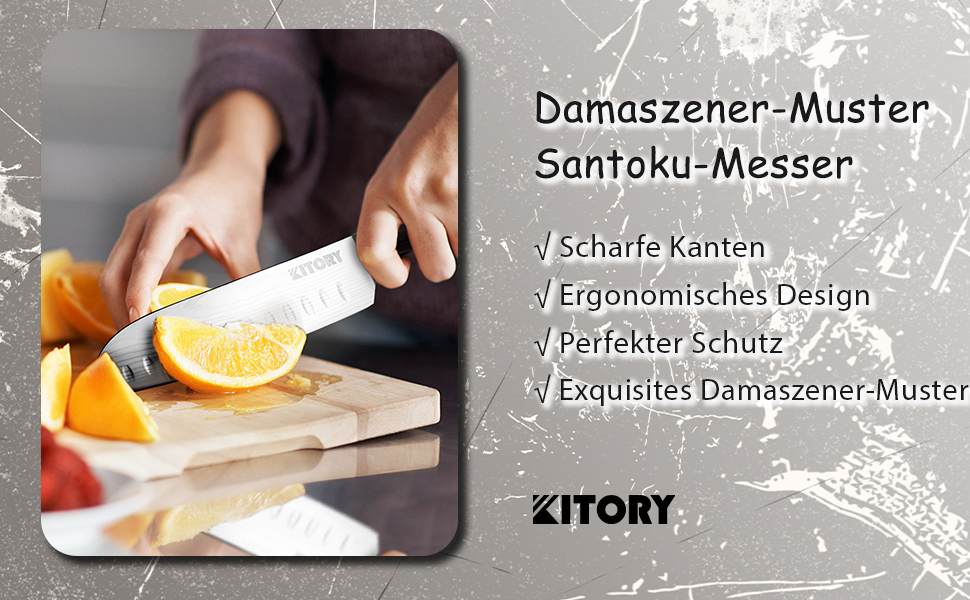 Ніж Santoku Kitory 17 см, кухонний ніж для нарізки, ергономічна ручка, подарункова коробка та захист леза