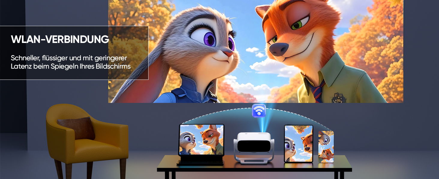 Wielio 2025 Smart Beamer: Android 11, 1080P (4K), WiFi 6, Bluetooth 5.2, 20000 Lumens, для дому, сумісний з iOS/Android/PS5