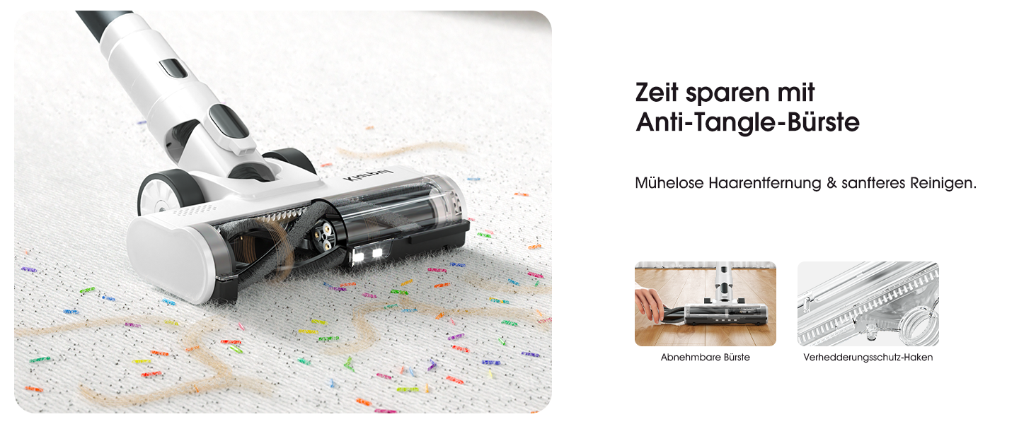 Бездротовий пилосос Klarpul 4800Pa з LED-дисплеєм та антизаплутувальною насадкою, 65 хвилин роботи, швидка зарядка 2 години, для твердих поверхонь та килимів, срібний