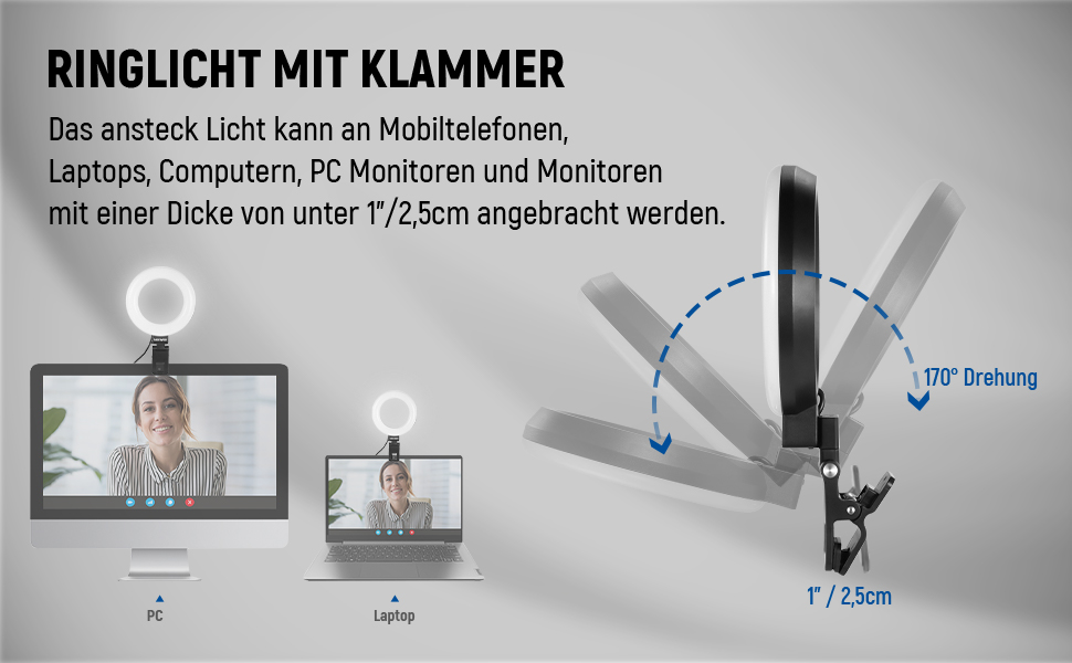 NEEWER Ring Light 5' з міні-штативом для відеоконференцій, стрімінгу та макіяжу. Комплект для монітора, веб-камери, ноутбука, смартфону. BR60