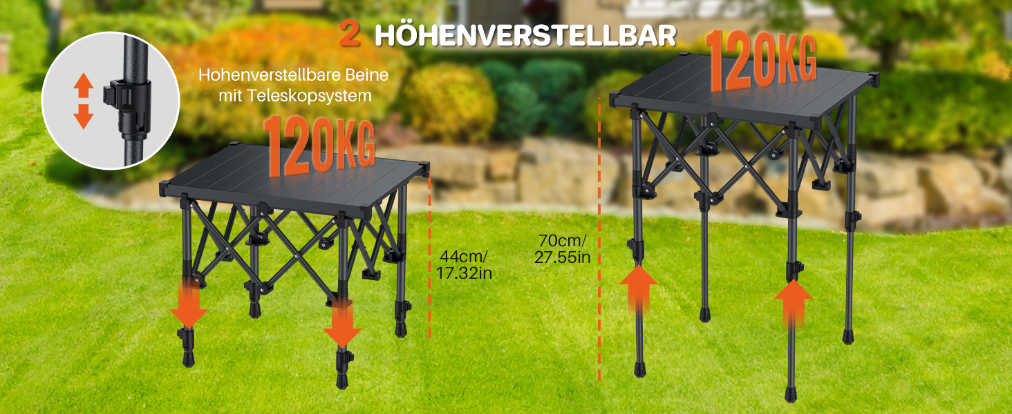 Складаний туристичний стіл Funykich 82x40 см, регулювання висоти (44/70 см), з сітчастою кишенею, для пікніка, кемпінгу, BBQ, саду