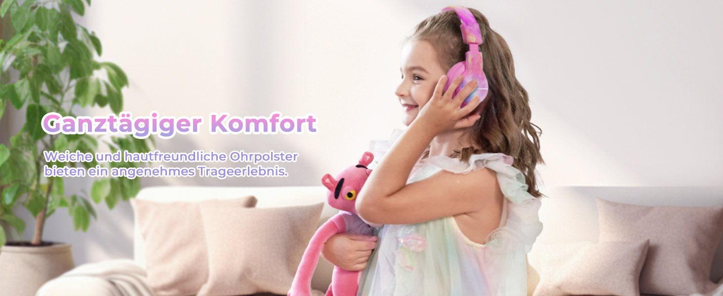 iClever Бездротові навушники для дітей з LED-підсвіткою, Over-Ear, Bluetooth 5.2, мікрофон, BTH12 (Tie-dye рожевий)