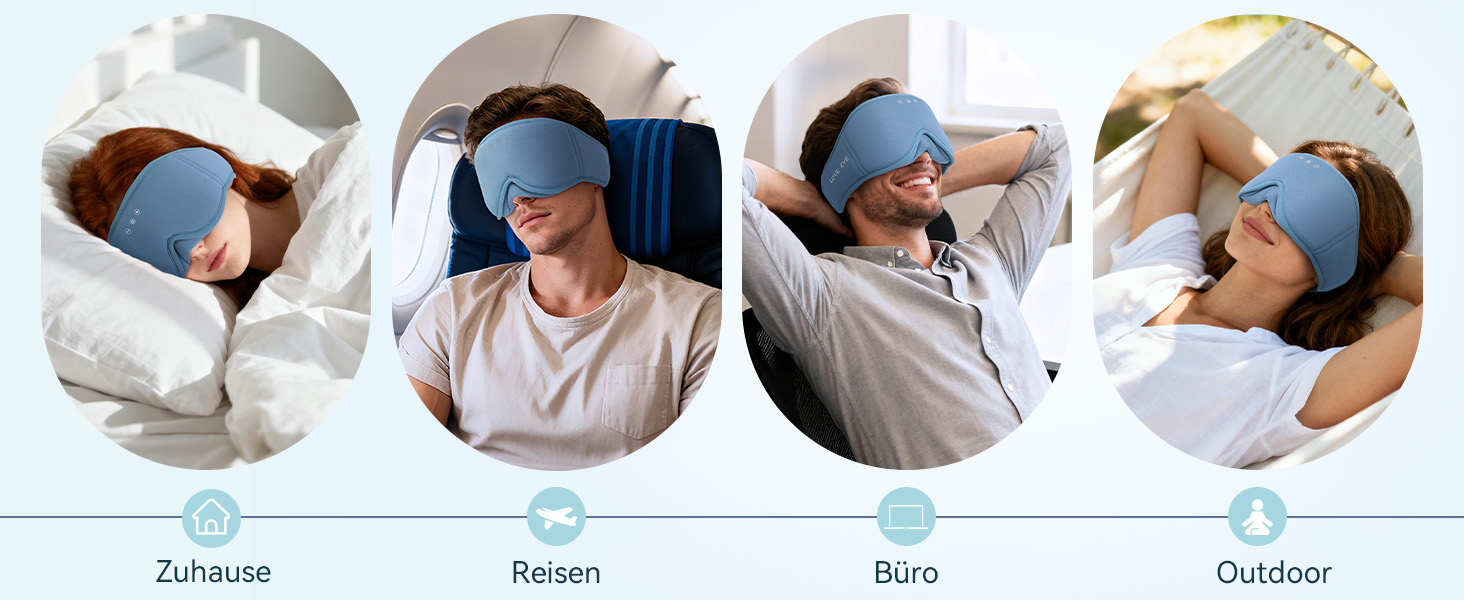 Маска для сну з навушниками LOVE EYE Bluetooth, 3D для зручного сну на боці, бамбукова тканина, чорний/синій (Enzianblau)