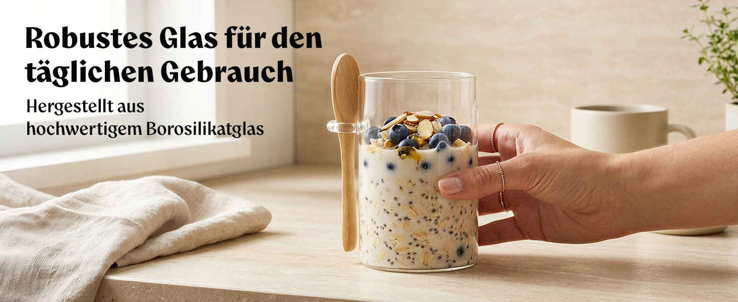 EDELHAUS Банки для Overnight Oats 4x500 мл з кришками, етикетками та ложками - герметичні скляні банки для вівсянки, йогурту, чиа-пудингу, спецій