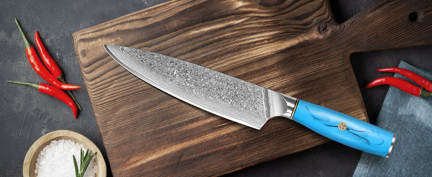Ніж шеф-кухар Kiritsuke з дамаської сталі Home Safety, 18.8 см, VG-10, ергономічна ручка з натуральної смоли, подарункова коробка