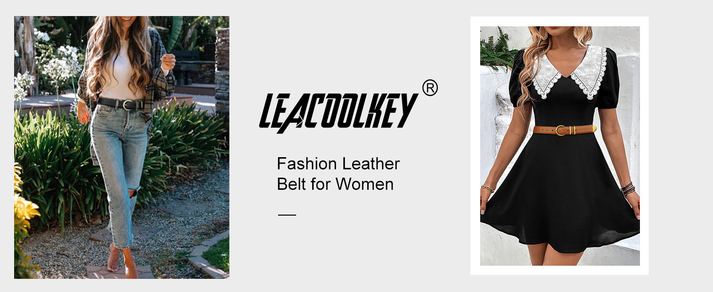 LEACOOLKEY: 3 жіночі шкіряні ремені-коси для джинсів та суконь. В'язані ремені з металевою блискавкою (100 см). Розмір: 66-76 см. Кольори: чорний, коричневий, бежевий.