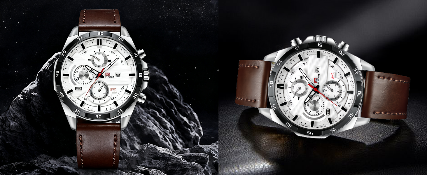 Годинник чоловічий OFF-CUP з датою, кварцовий хронограф, коричневий ремінець з натуральної шкіри. Елегантний аксесуар для чоловіків, casual та business стилю. Прекрасний подарунок.