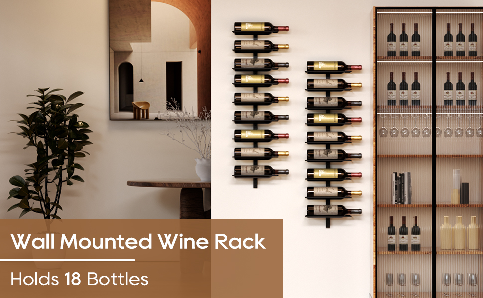 Настінна вітрина для вина MOREE – 18 пляшок, металева, для зберігання вина, коньяку, шампанського