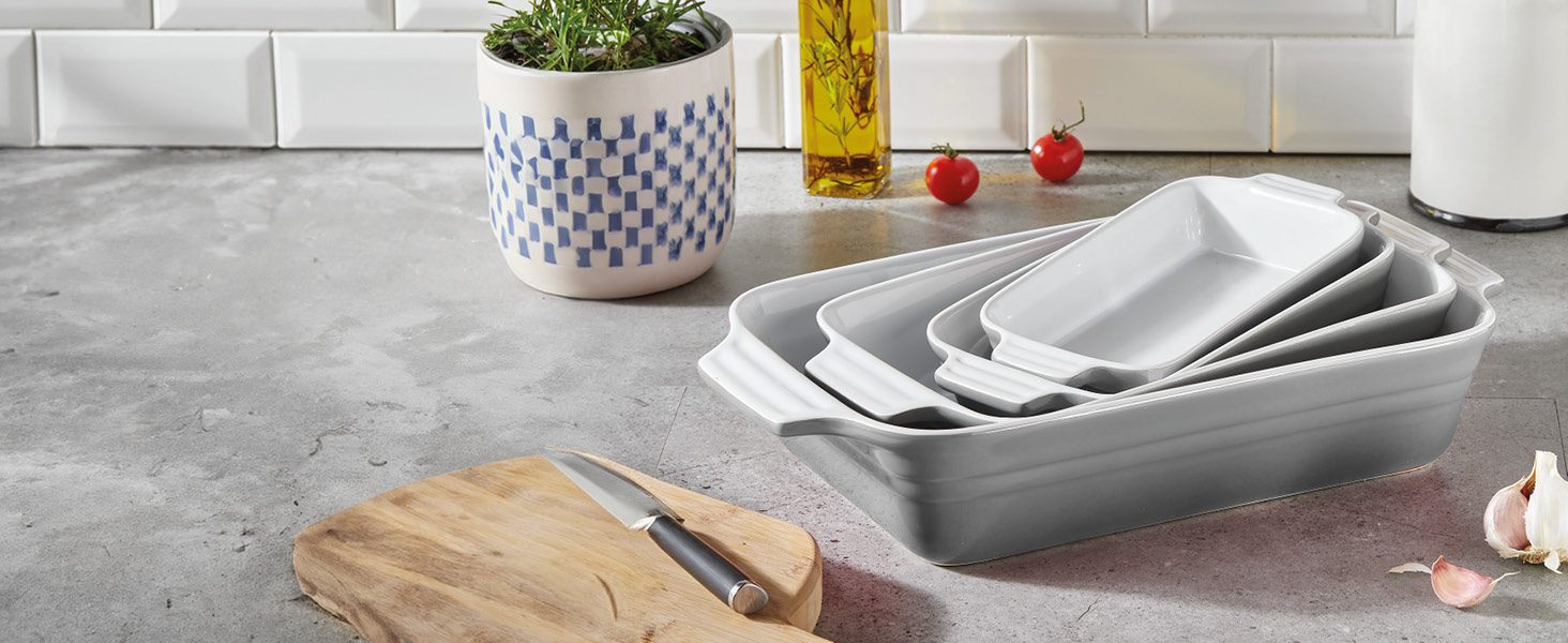 Форма для запікання KHG велика 40 см, блакитна, на 4-6 осіб, об'єм 3 літри, кераміка, прямокутна, стійка до подряпин, для лазаньї, тірамісу та інших запіканок, 1 шт.