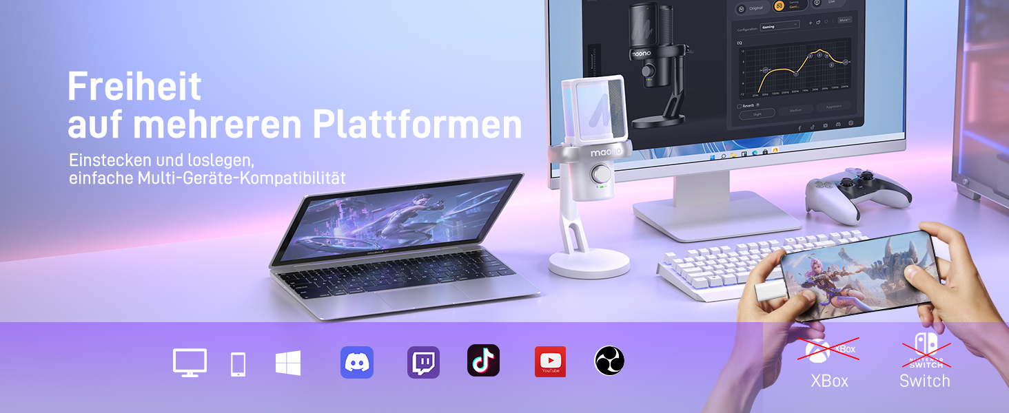 MAONO DM40 PRO Бездротовий мікрофон для ПК з RGB-підсвічуванням та ШІ-зміною голосу, 3-рівневим шумозаглушенням, для геймінгу, подкастингу та стрімінгу