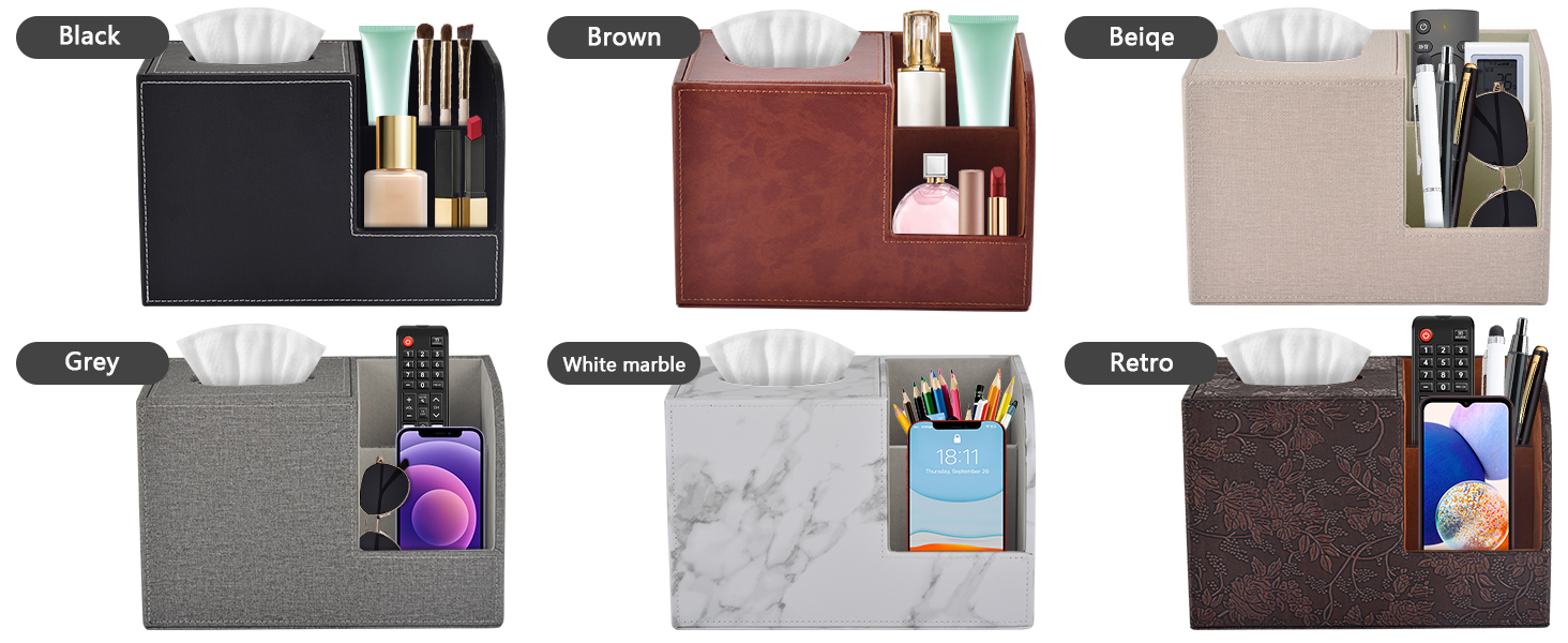 Організатор для серветок з шкіри, коробка для тканинних серветок, квадратна, з тримачем для пульта, чорний