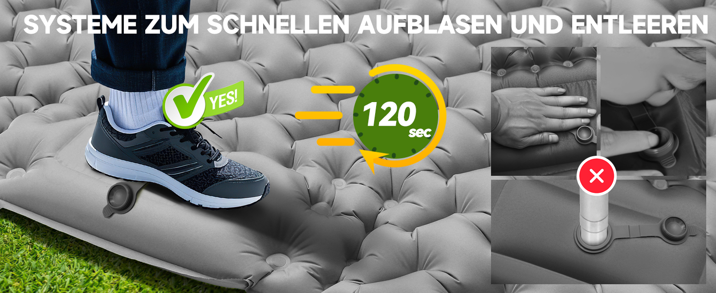 Каремат для кемпінгу Isomatte 9 см, 200x68 см - надувний матрац з подушкою, водонепроникний, для туризму, пляжу, намету (сірий)