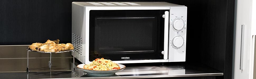 Мікрохвильова піч Cecotec Pro Clean 3110 з кварцовим грилем 800 Вт, об'єм 20 л, біла