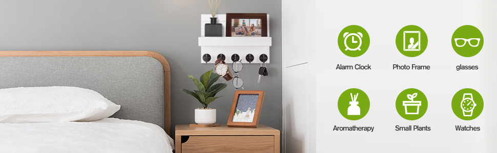 Дерев'яне ключниця на стіну з полицею, білий колір. 5 гачків для ключів, для прихожої, спальні, вітальні