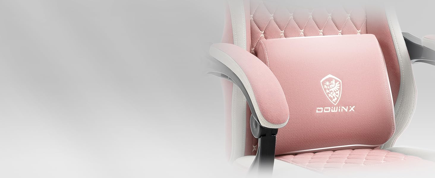 Ігровий крісло Dowinx з тканини, масажний крісло з підніжкою, ергономічне, для PC, геймінгу, офісу, 150 кг, рожево-білий