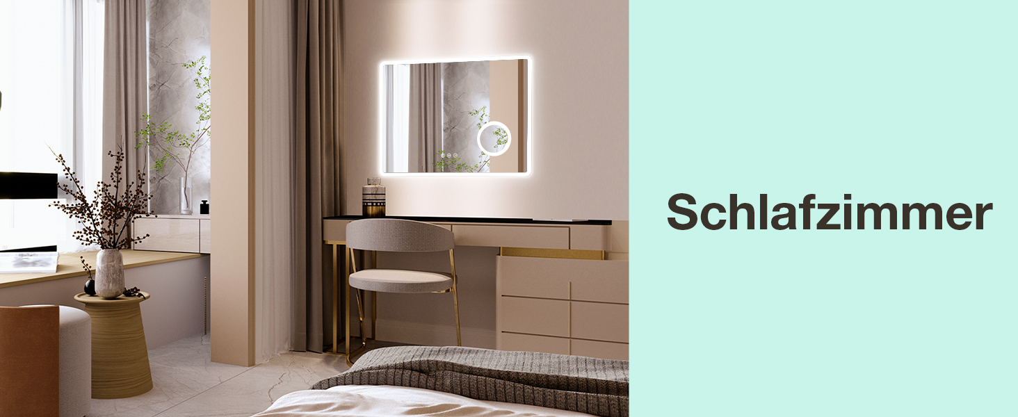 LED дзеркало для ванної кімнати 80x60 см з підсвічуванням, 3 кольори, регулювання яскравості, антизапарник, годинник, 3x збільшення, розетка