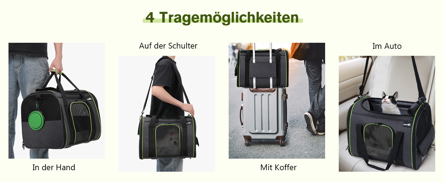 Транспортна переноска для котів Pecute, переноска-ліжко для тварин, складана переноска-сумка для котів та собак, переноска для собак з регульованим плечовим ременем, XL (45 x 35 x 32 см), темно-сірий + зелений (з подушкою)