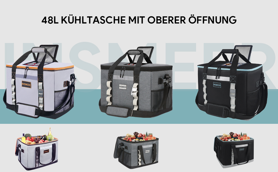 Сумка-холодильник INSMEER 48L: велика, для 65 банок, XXL, водонепроникна, для пікніків, кемпінгу, пляжу