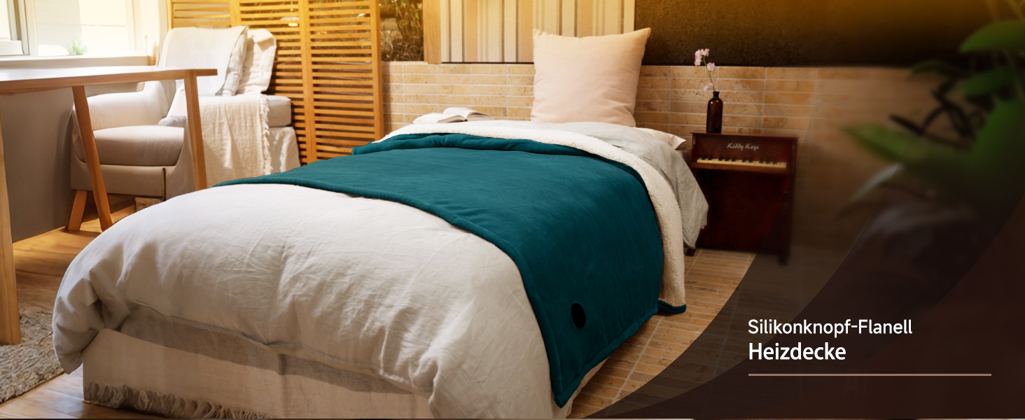 Електрична ковдра GOTCOZY 130x180 см з 10 режимами нагріву та таймером, блакитна