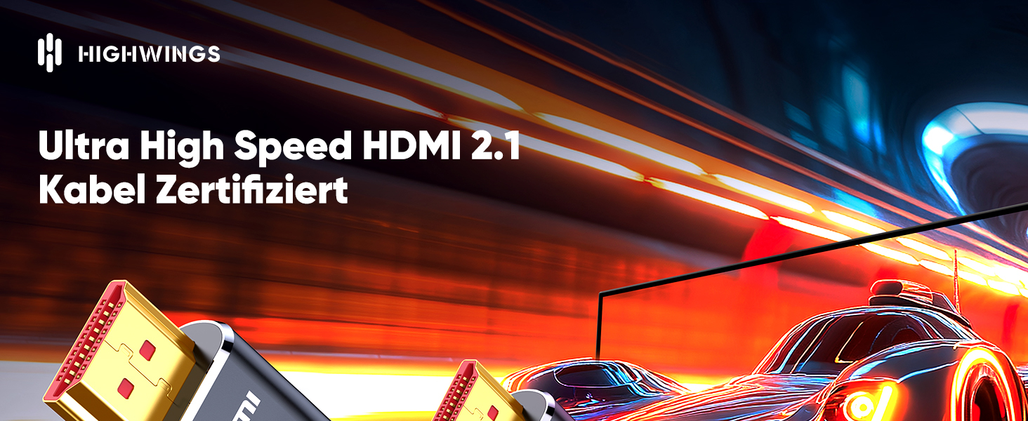 HDMI 2.1 кабель Highwings 3 метри: сертифікований, 8K/10K, 48Gbps, Ultra Highspeed, eARC, HDCP 2.2/2.3, DTS:X, HDR, сумісний з саундбаром, HDTV, монітором