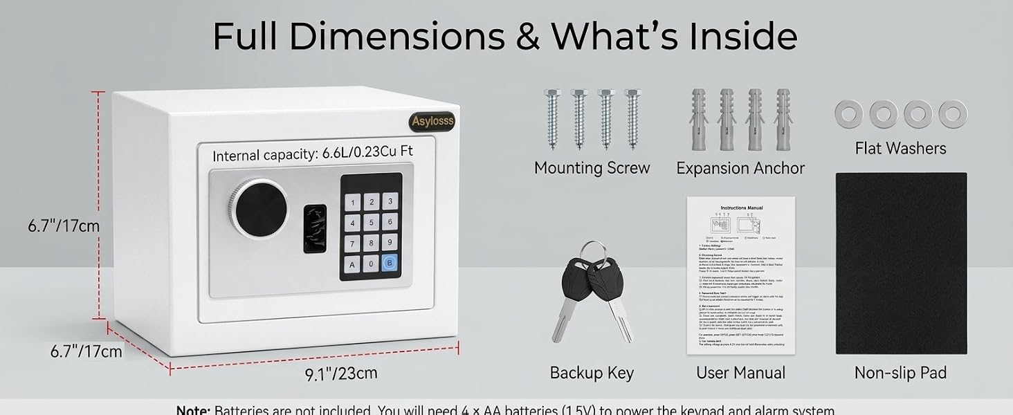 Цифровий мінісейф на 6,6 л зі сталевого сплаву з кодовим замком та запасними ключами, настінний сейф з системою сигналізації для дому та офісу, чорний