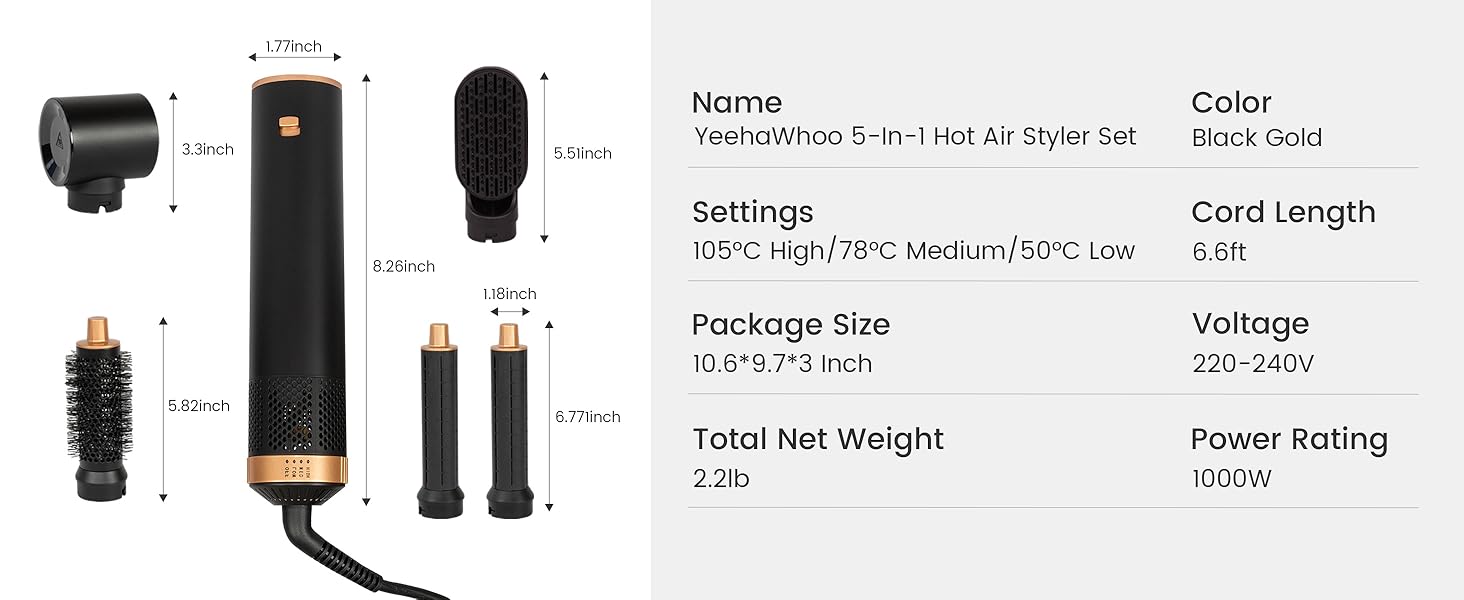 Airstyler Pro 5 в 1: Фен-щітка, фен, плойка, об’єм, локони. 1000W, для створення різних зачісок