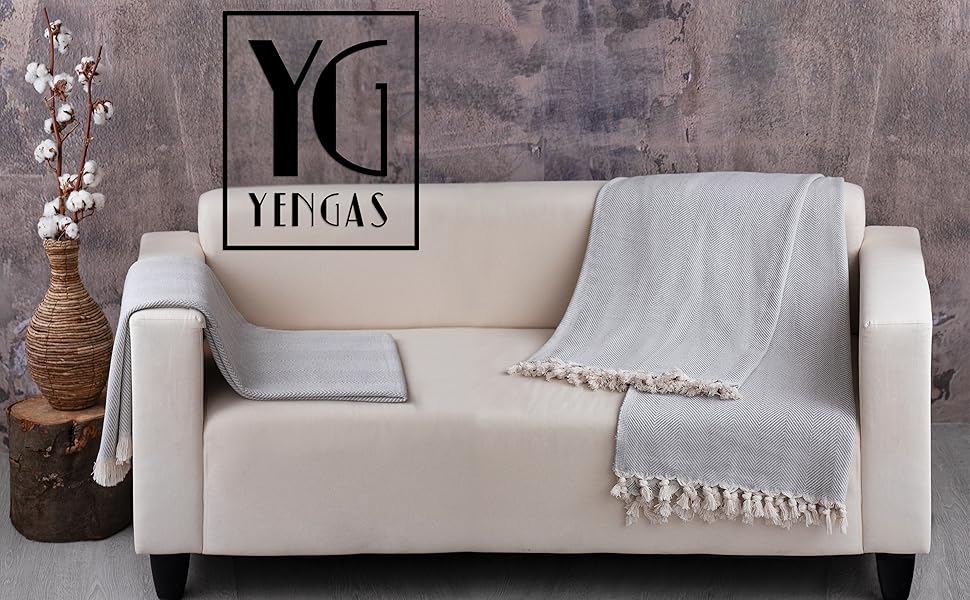 Покривало XXL 200x230 см, велика плед-ковдра для ліжка та дивану, бавовна 85% і перероблений поліестер 15%, сіре, риб'ячий хвіст