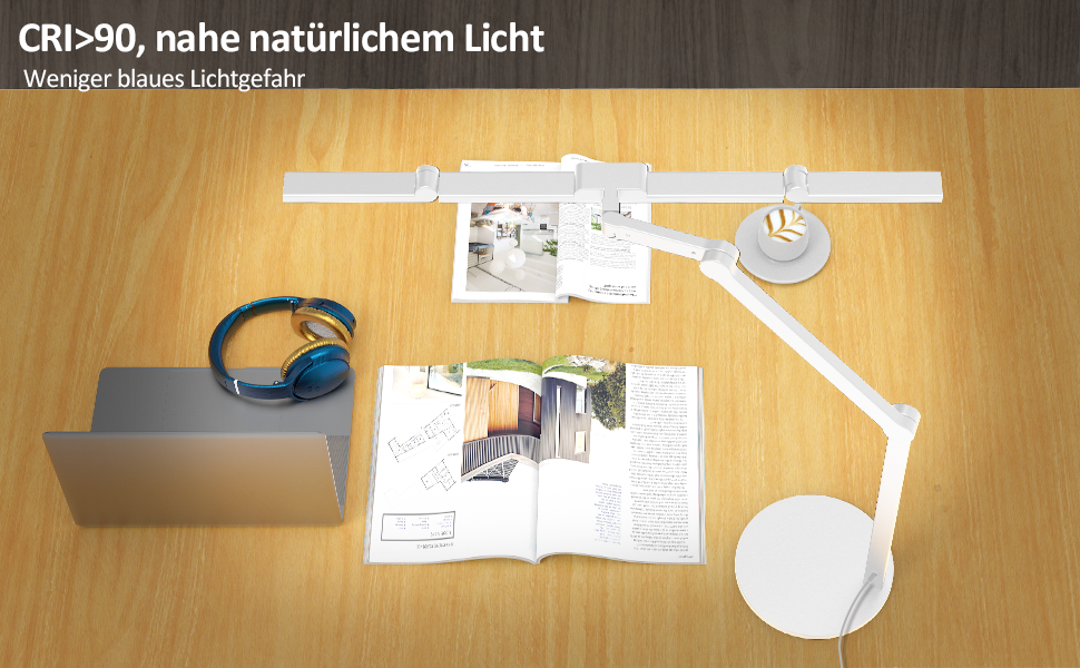 LED лампа настільна 72 см з регулюванням яскравості, денне світло, поворотна, для офісу та дому, автоматична лампа для роботи та малювання, білий колір