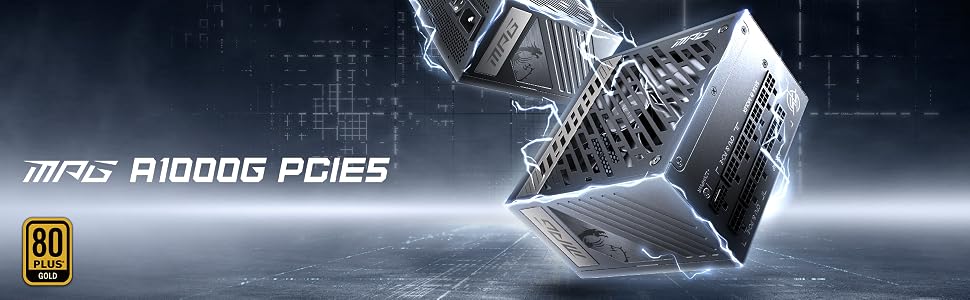 Блок живлення MSI MPG A1000G PCIE5 1000W, 80 Plus Gold, ATX 3.0, PCIe 5.0, повністю модульний