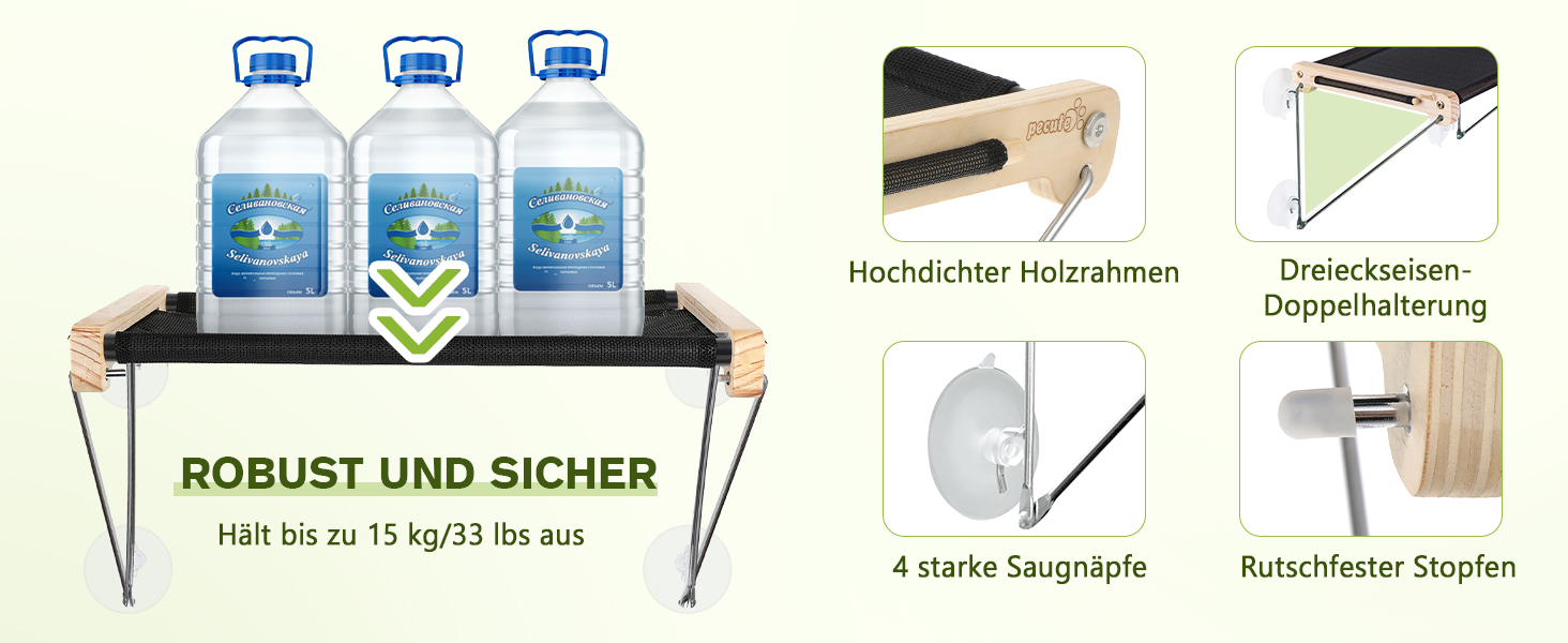 Ліжко-гамак для котів на вікно до 15 кг з масиву дерева та металу, 46 x 32 см