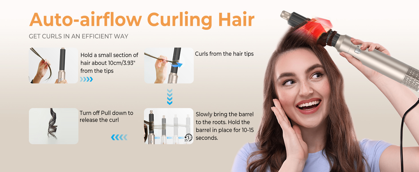 Професійний стайлер для волосся 6-в-1 з автоматичним завиванням, фен, круглі щітки, термощітка, випрямляч, мультистайлер Airbrush, подарунковий набір (Золотий)