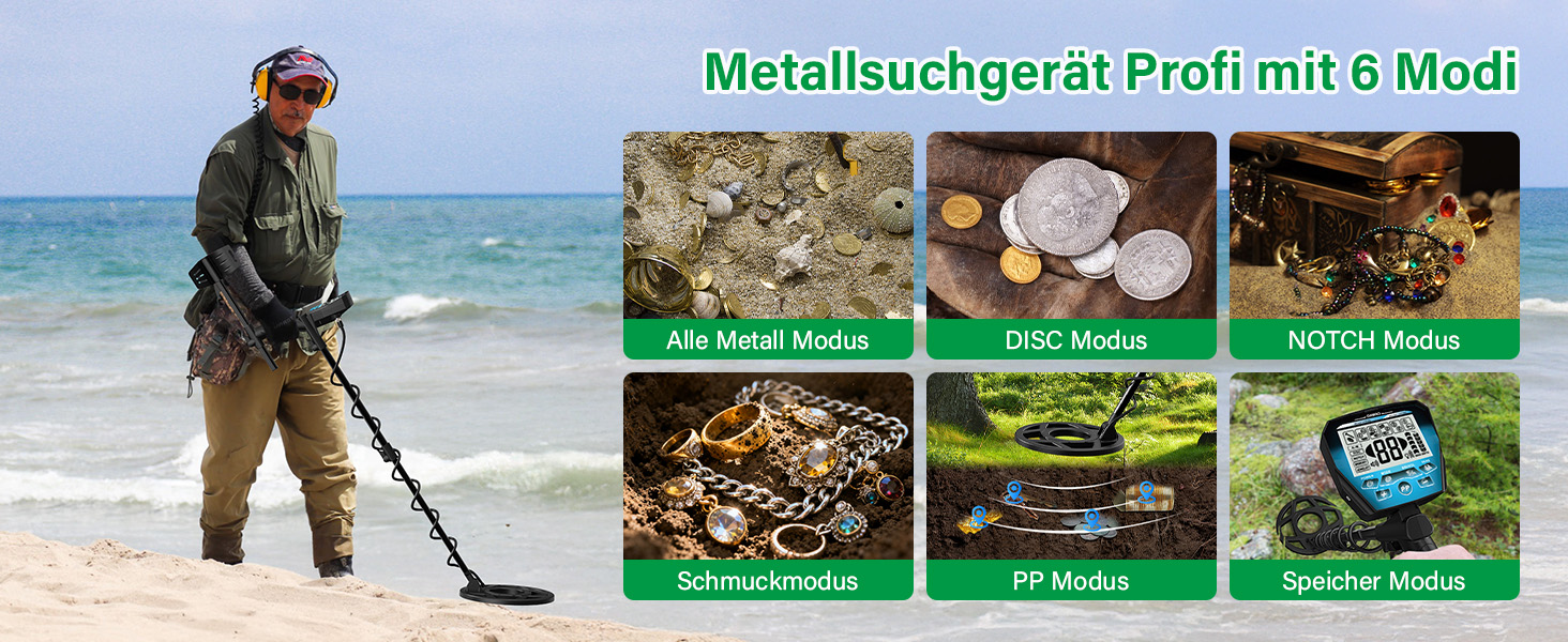 Металодетектор OMMO Pro для дорослих та дітей, USB, водонепроникний (IP68), 6 режимів, пошук золота, з лопаткою, синій